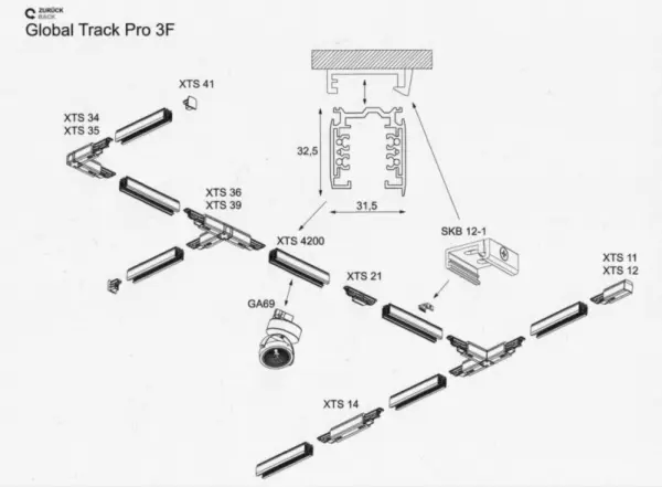 3-Phasen Stromschienensystem Multi-Adapter Schwarz