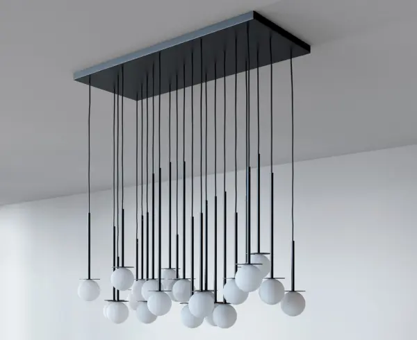 Einzigartige LED-Hängeleuchte Cotton Panel mit Opalglaskugel