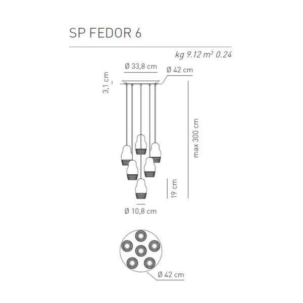 Luxuriöse sechsflammige LED-Hängeleuchte Fedora Axo Light