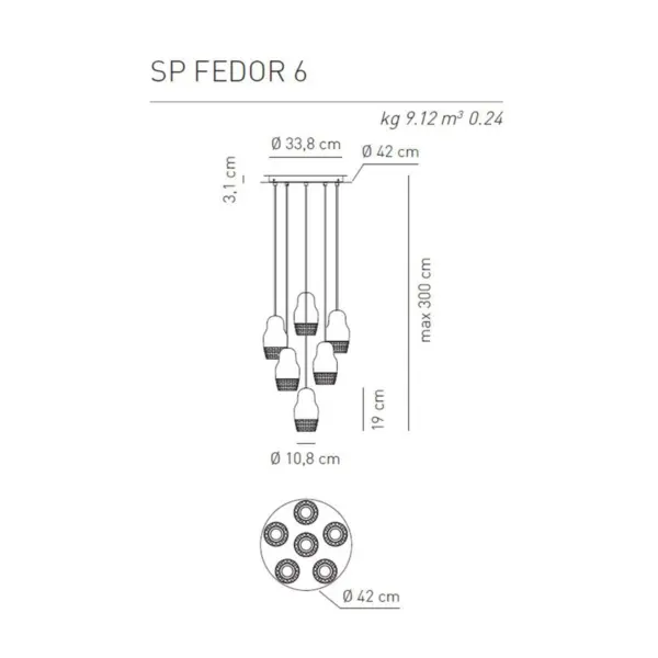 Luxuriöse sechsflammige LED-Hängeleuchte Fedora Axo Light