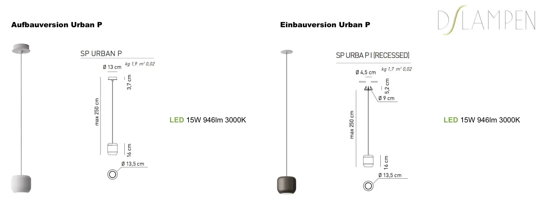 Geometrische Led-Hängeleuchte Urban P Aufbau-oder Einbauversion Axo Light – Bild 8