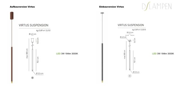 Elegante Led-Hängeleuchte Aufbau-oder Einbauversion Virtus Axo Light