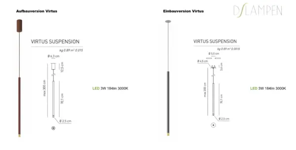Elegante Led-Hängeleuchte Aufbau-oder Einbauversion Virtus Axo Light