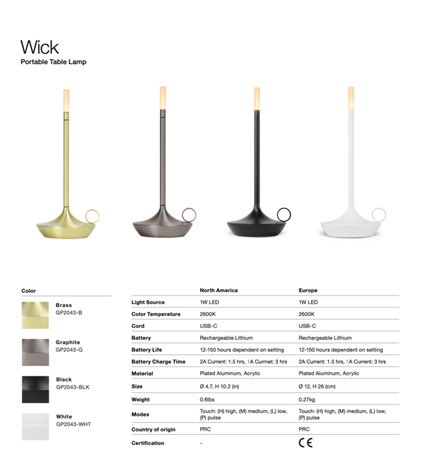 Stilvolle  LED Akku-Tischleuchte Wick Graypants