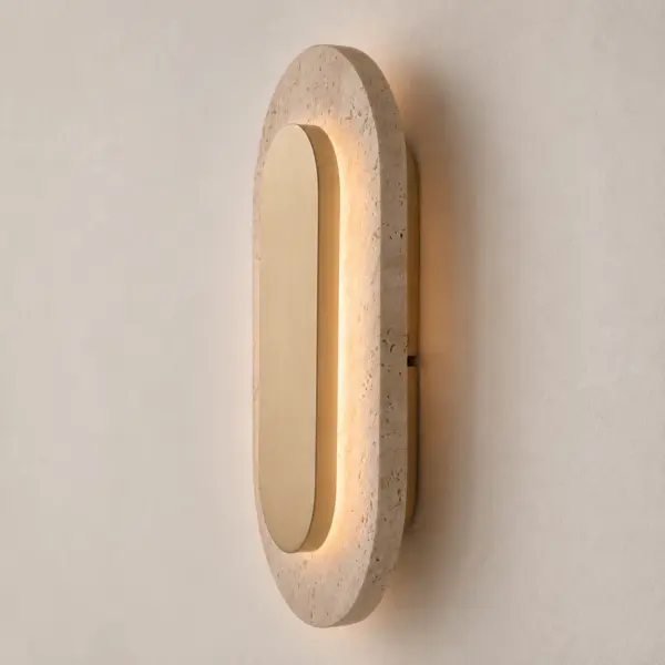 LED-Wandleuchte Travertino Oval IP44 aus Naturstein – Gold