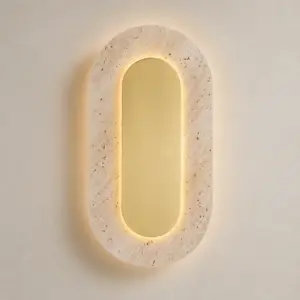 LED-Wandleuchte Travertino Oval IP44 aus Naturstein – Gold – Bild 2